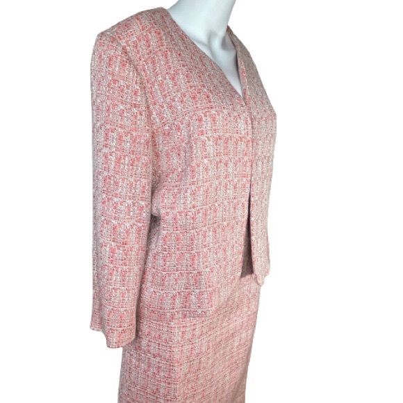 Anne Klein skirt set and blazer jacket midi tweed orange long sleeves size 14 /M - Picture 3 of 16